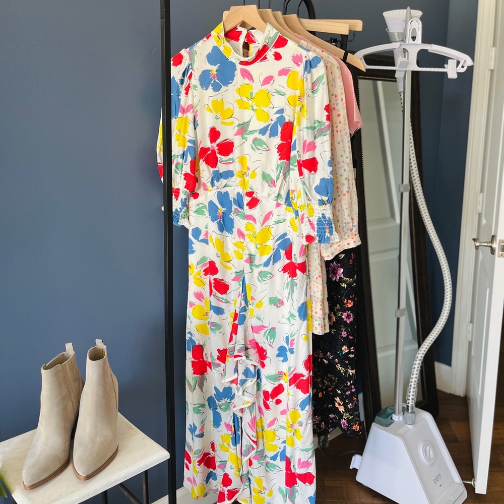 NWT Rixo Dresses Floral Mock Neck Ruffle Dress 10